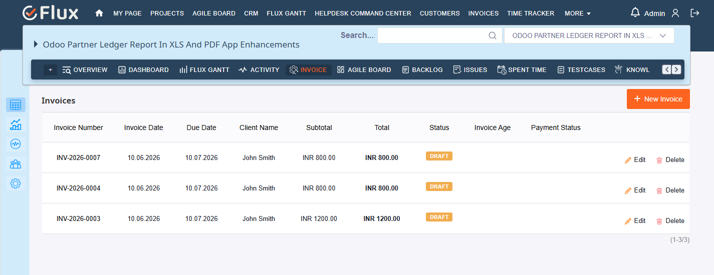 project invoice list