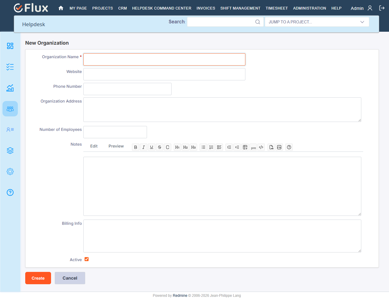 New Organization form