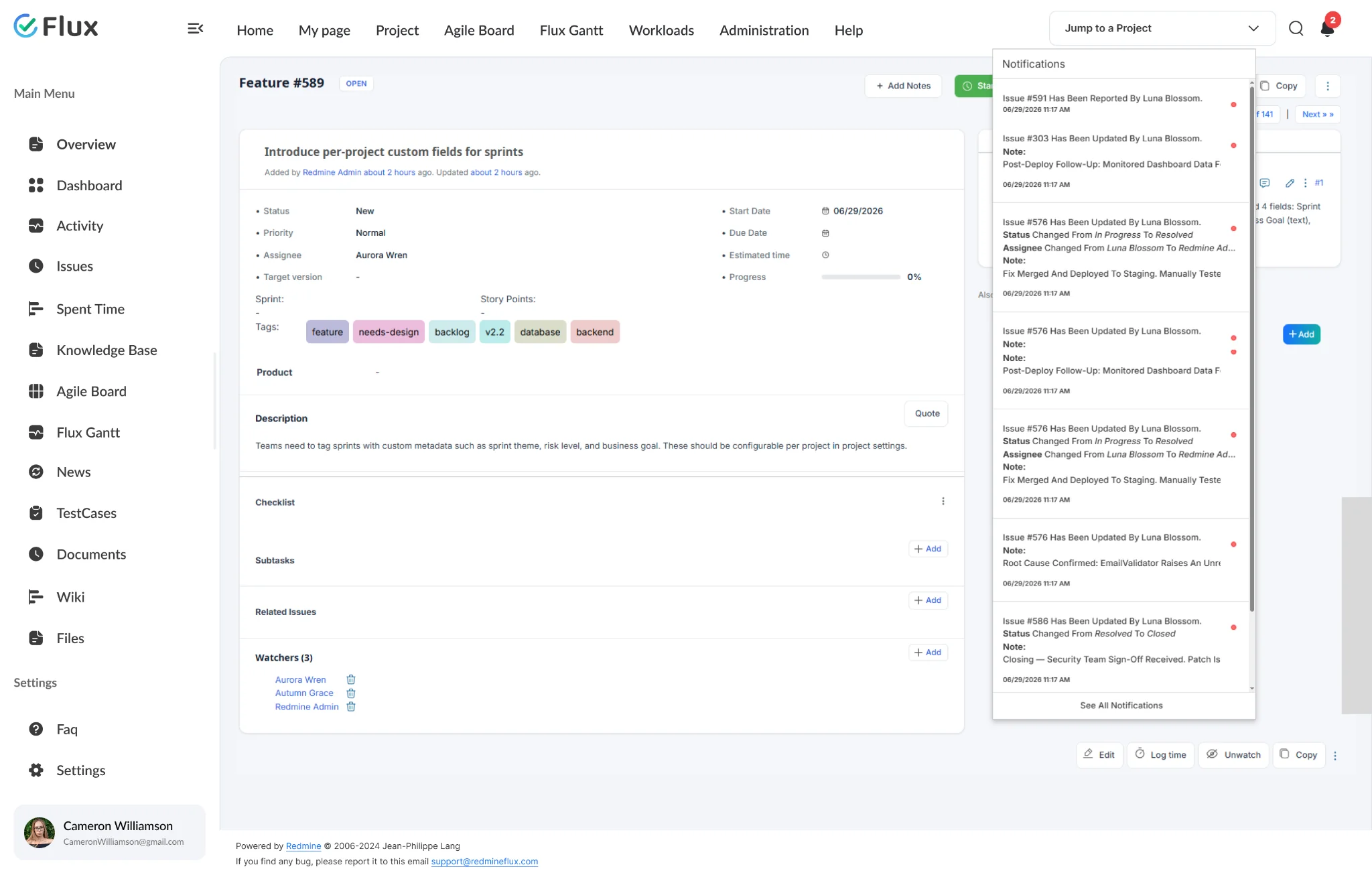 Redmine Notification Plugin - rule builder interface